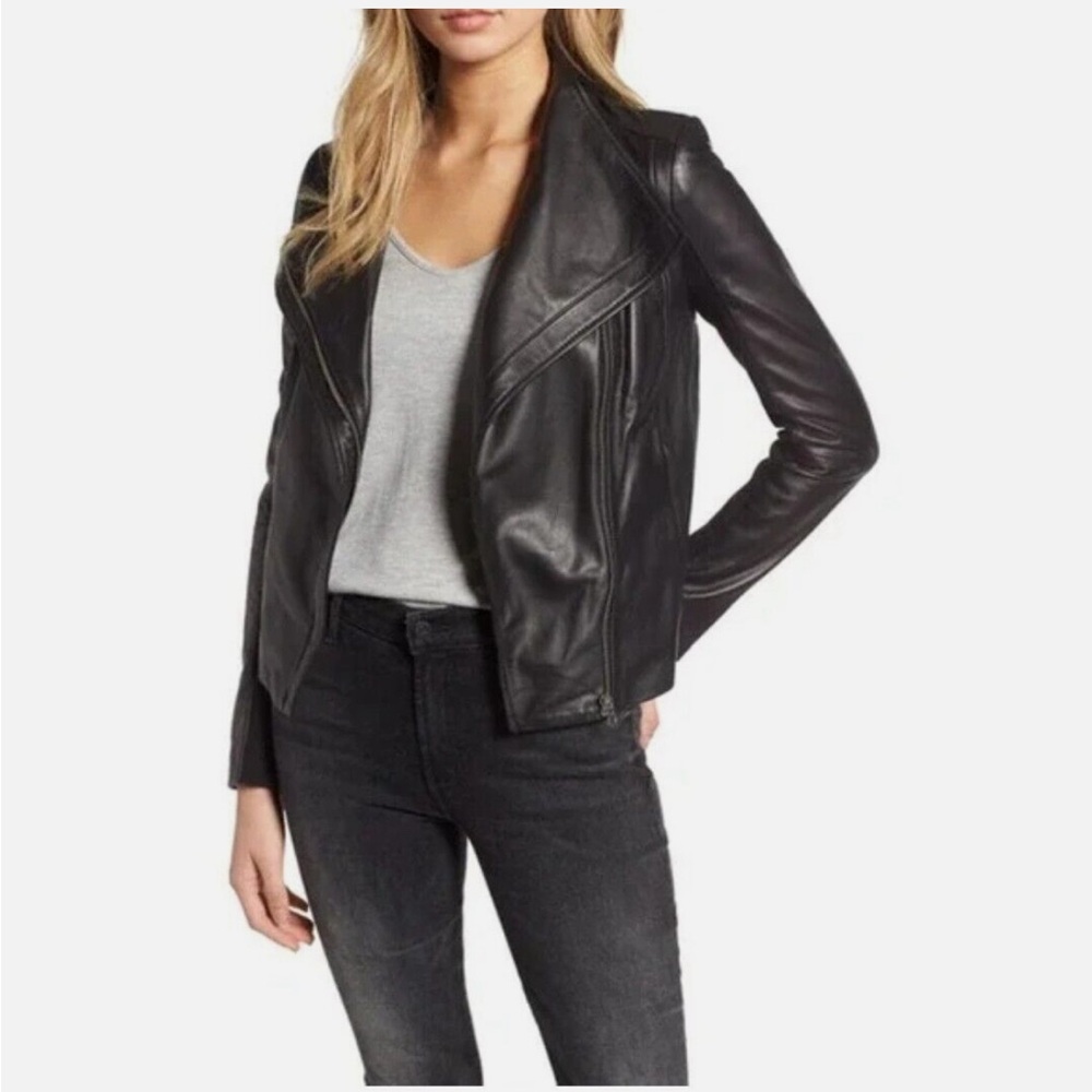 CHELSEA 28 Genuine Leather MOTO BIKER Jacket BLACK size S Nordstrom